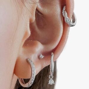 4 Pairs Of  Elegant Sterling Silver Hoop and Stud Earring Set NEW PHOTOS!